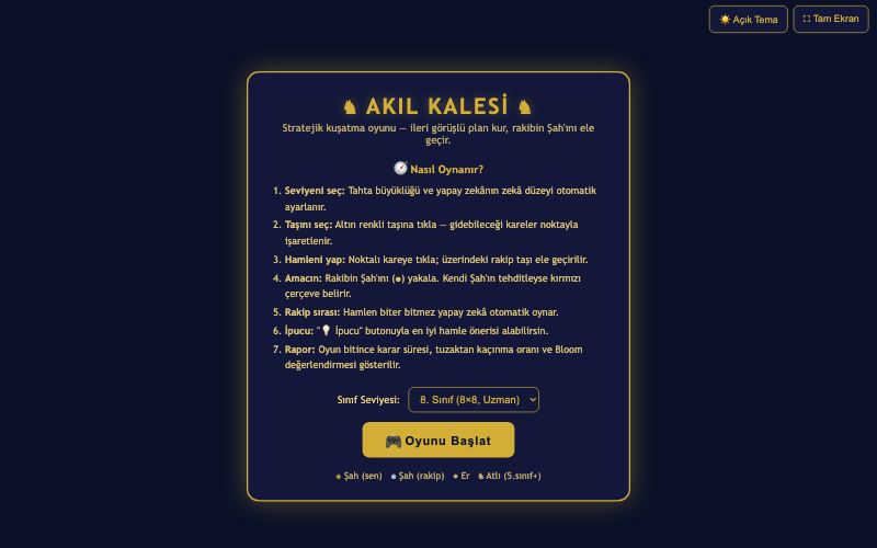 Akıl Kalesi etkinliğinin başlangıç ekranı